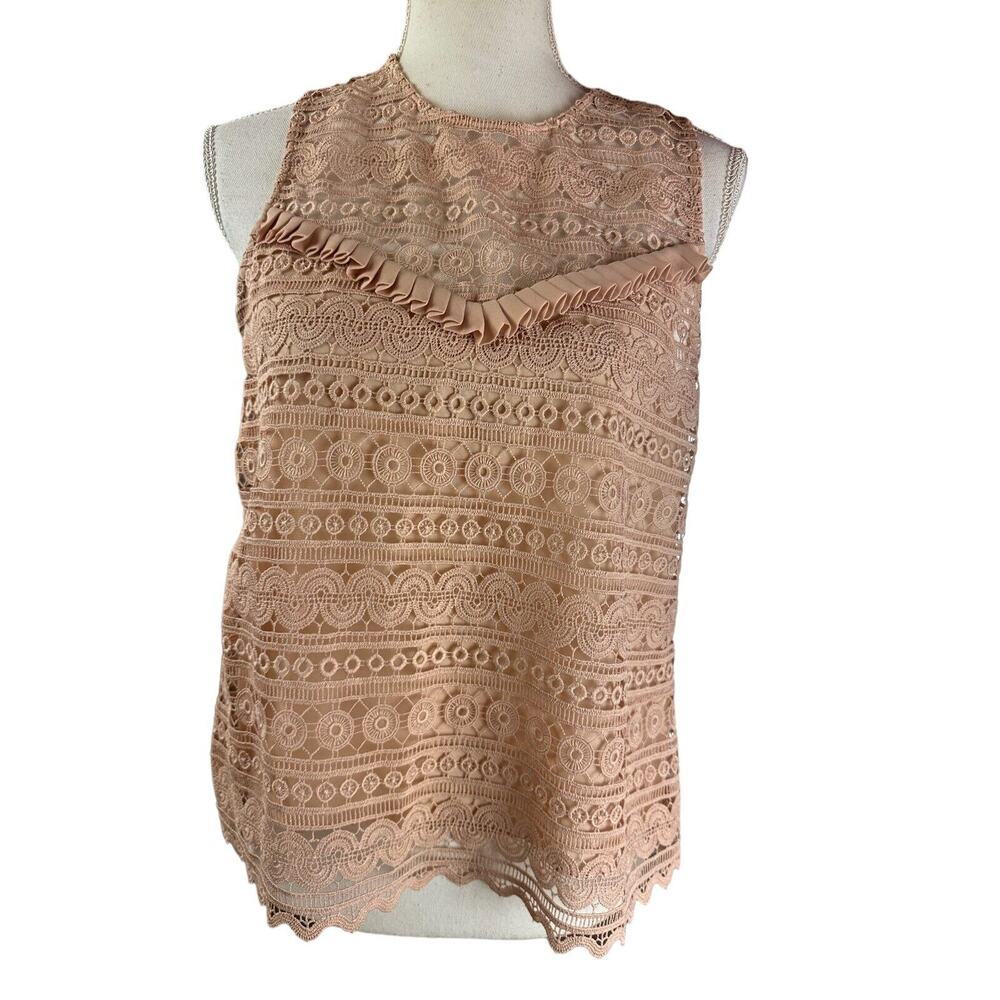 H&M Women’s Pink Lace Sleeveless Blouse Ruffles Size 8 Geometric New With Tags